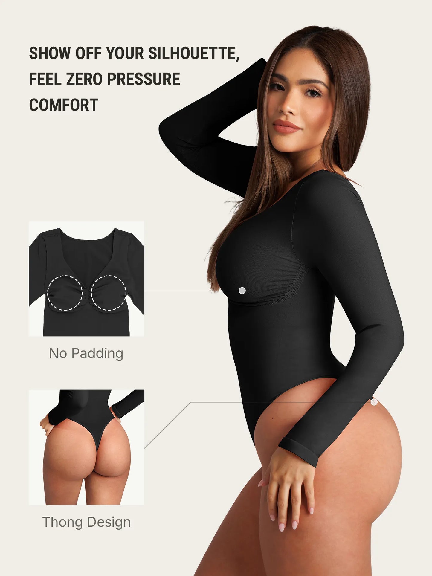 Seamless Long Sleeve Tummy Control Thong Bodysuit