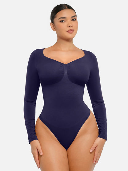 Seamless Long Sleeve Tummy Control Thong Bodysuit