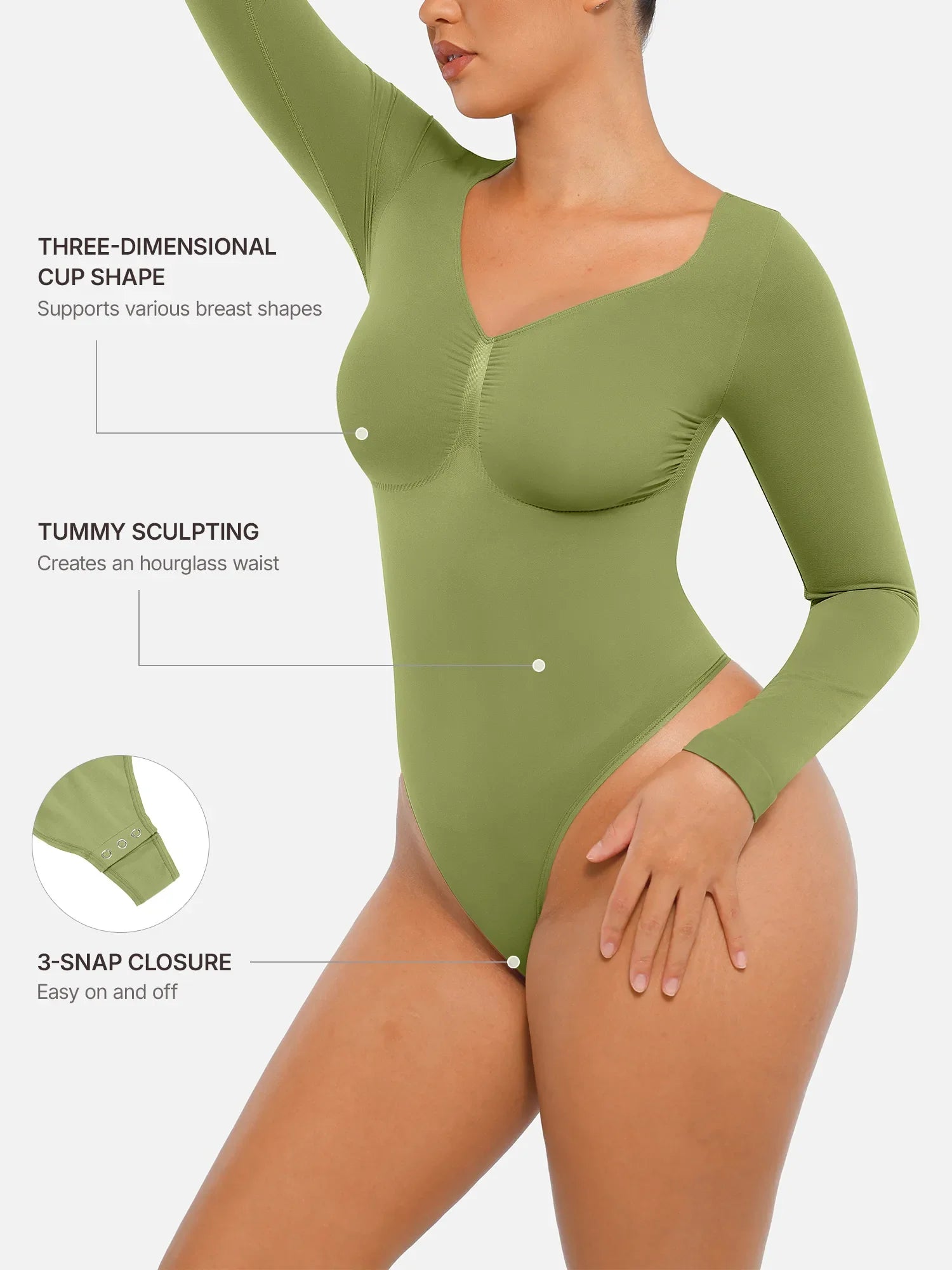 Seamless Long Sleeve Tummy Control Thong Bodysuit