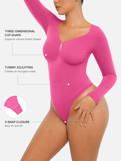 Seamless Long Sleeve Tummy Control Thong Bodysuit