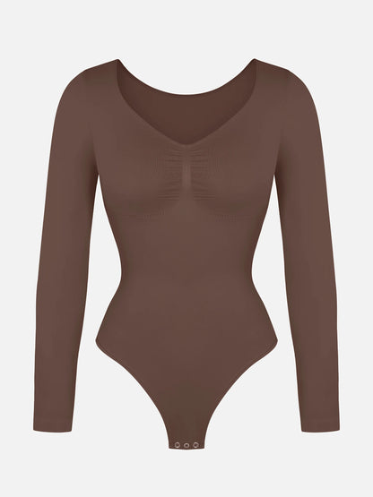 Seamless Long Sleeve Tummy Control Thong Bodysuit