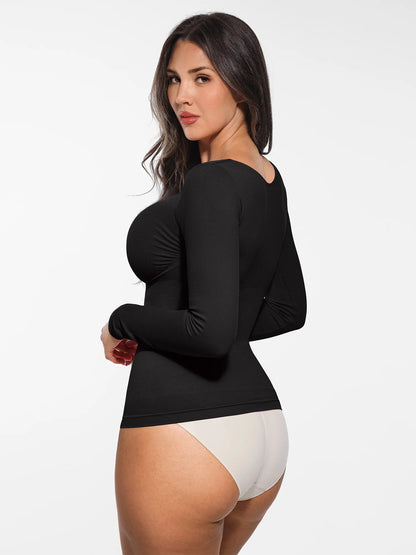 Seamless Long Sleeve Tummy Control Thong Bodysuit