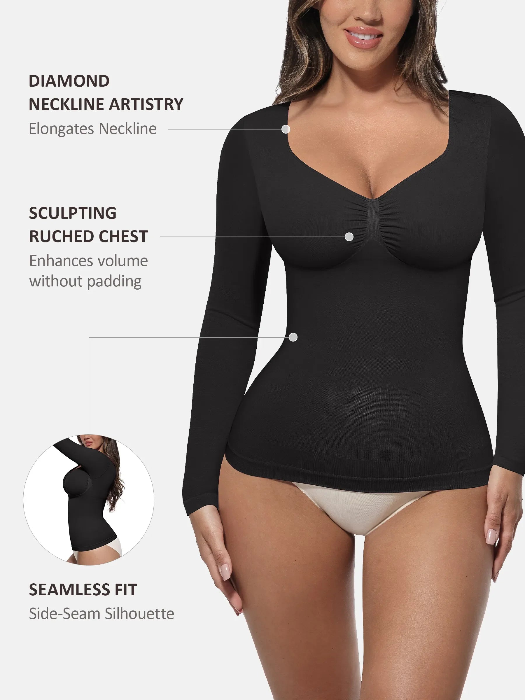 Seamless Long Sleeve Tummy Control Thong Bodysuit