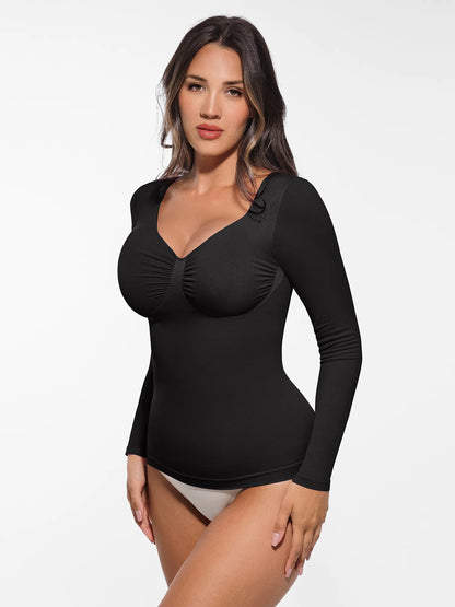 Seamless Long Sleeve Tummy Control Thong Bodysuit