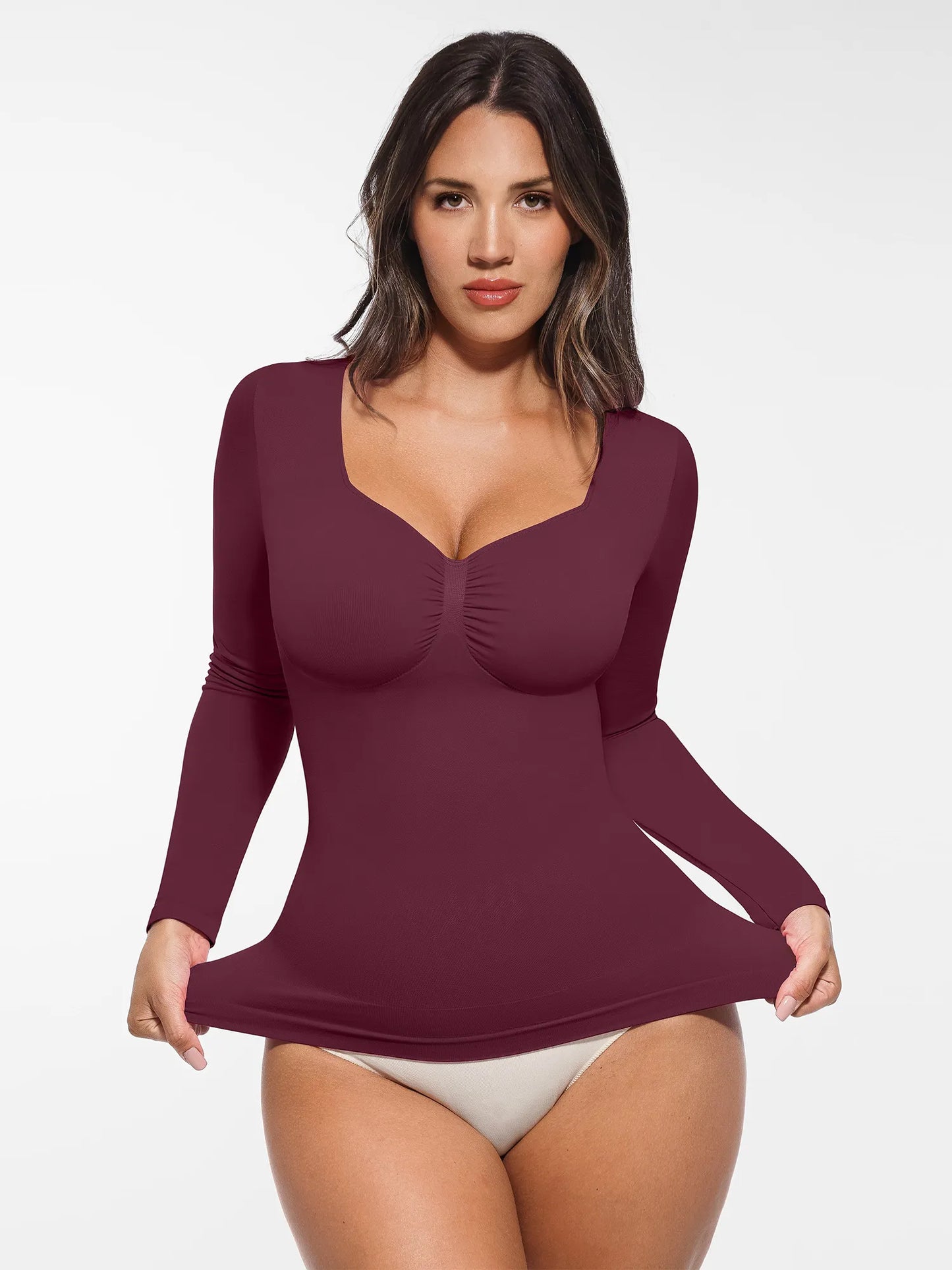 Seamless Long Sleeve Tummy Control Thong Bodysuit
