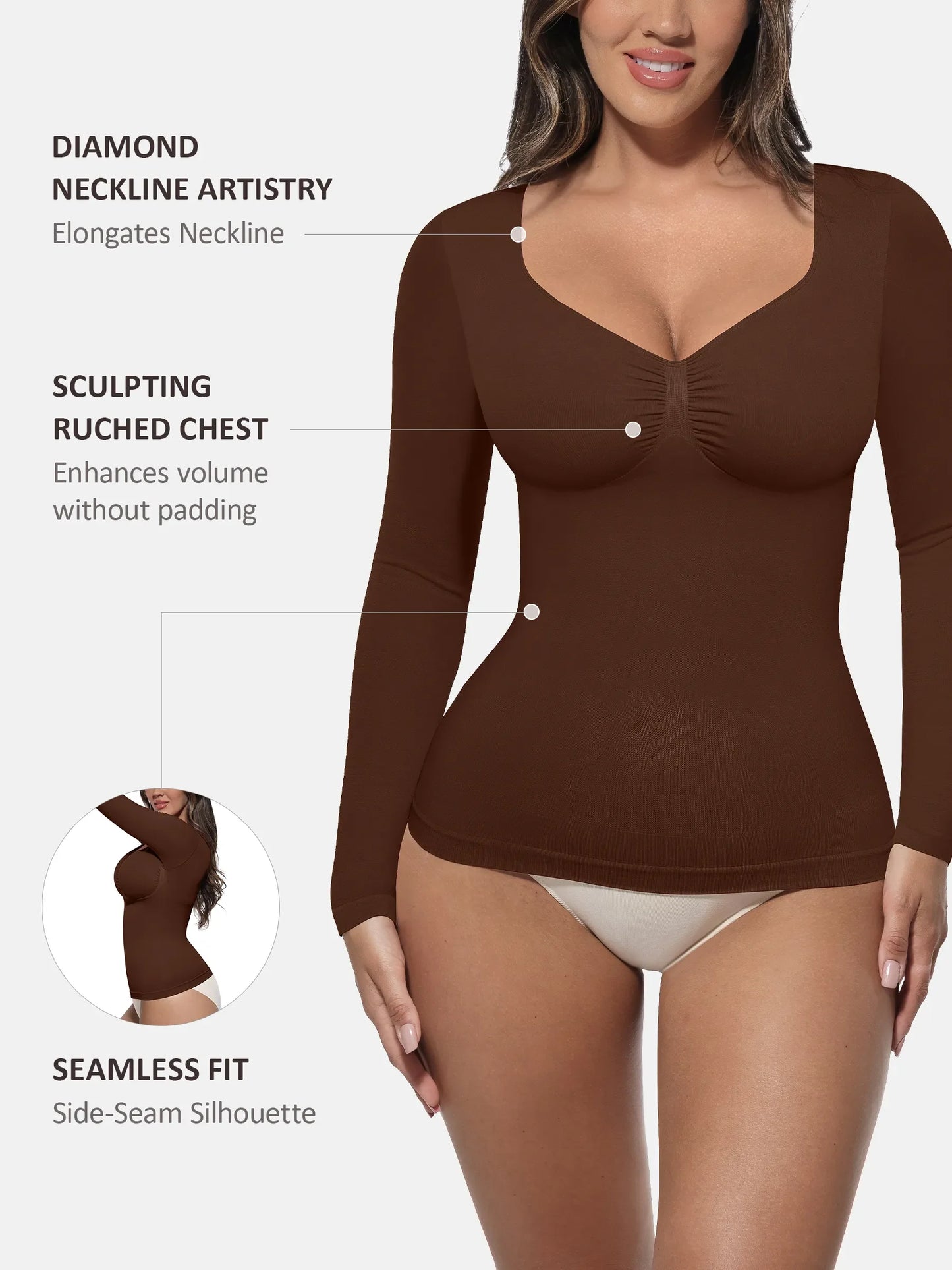 Seamless Long Sleeve Tummy Control Thong Bodysuit