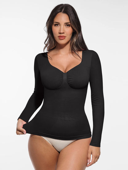 Seamless Long Sleeve Tummy Control Thong Bodysuit