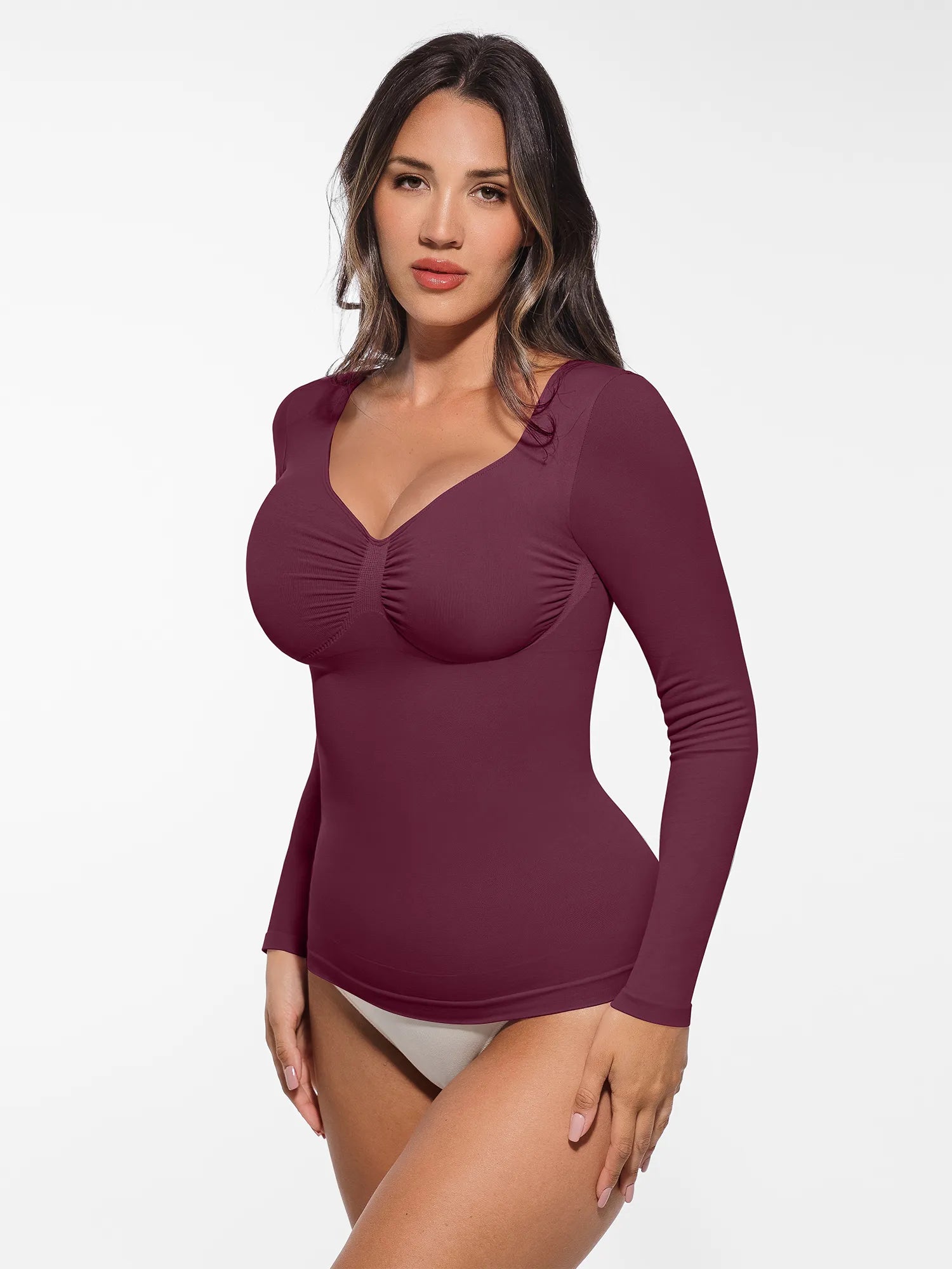 Seamless Long Sleeve Tummy Control Thong Bodysuit