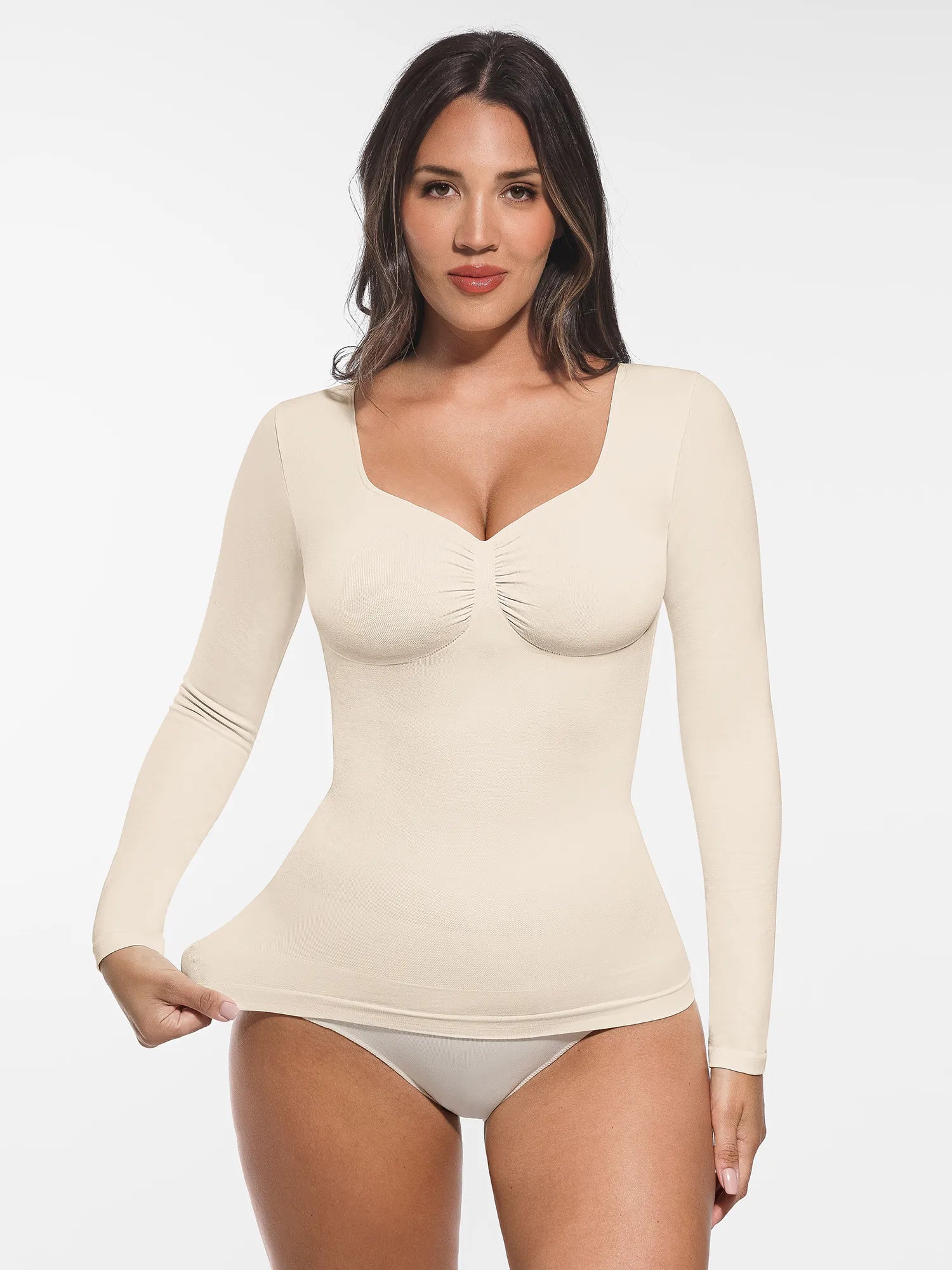 Seamless Long Sleeve Tummy Control Thong Bodysuit