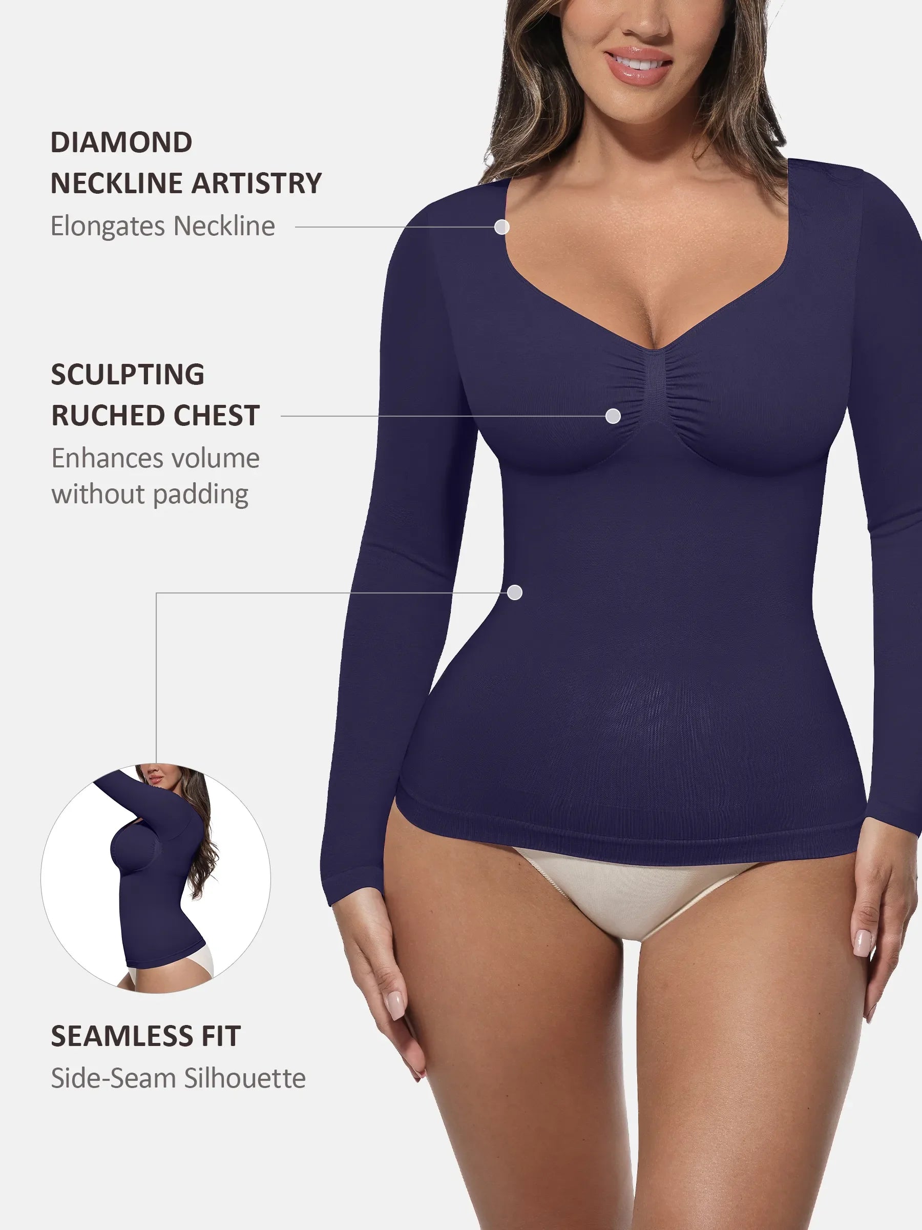 Seamless Long Sleeve Tummy Control Thong Bodysuit