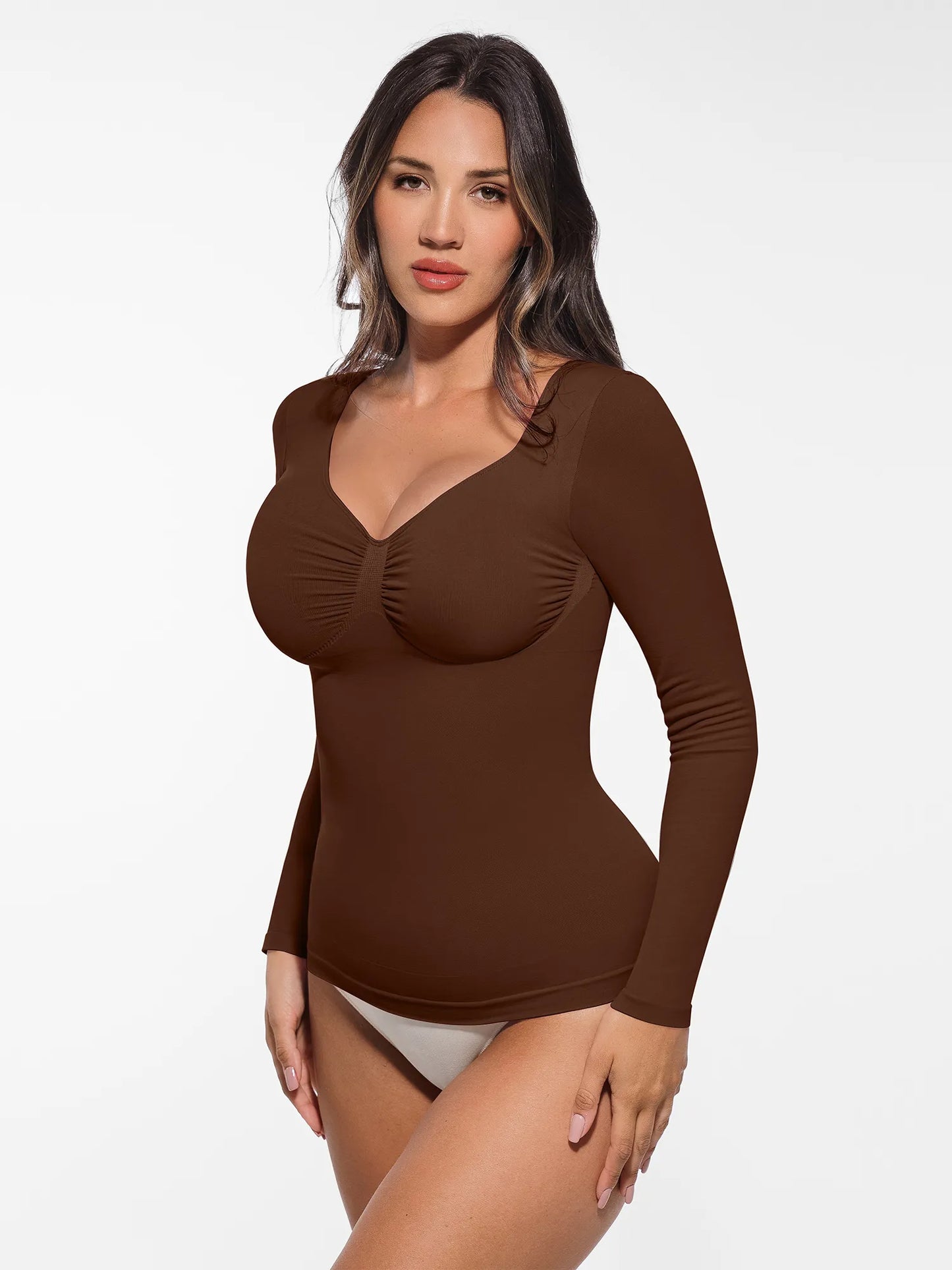 Seamless Long Sleeve Tummy Control Thong Bodysuit