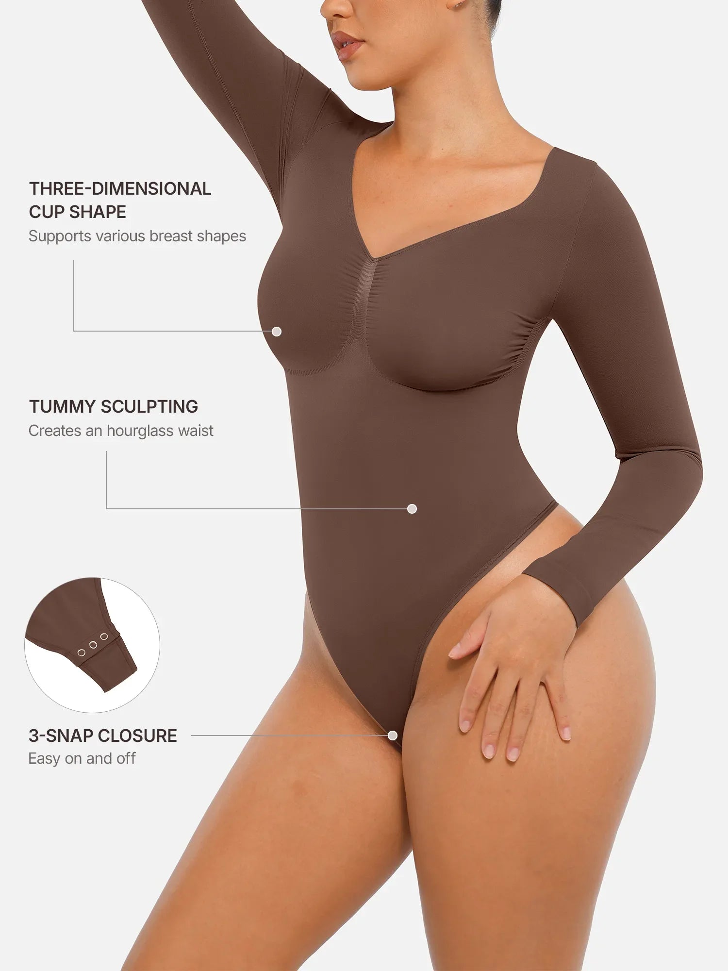 Seamless Long Sleeve Tummy Control Thong Bodysuit