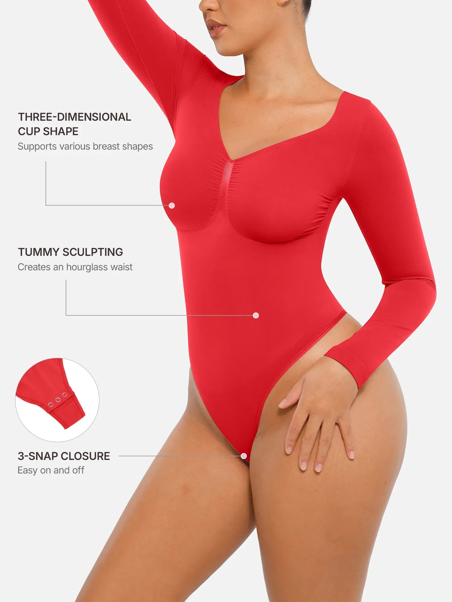 Seamless Long Sleeve Tummy Control Thong Bodysuit