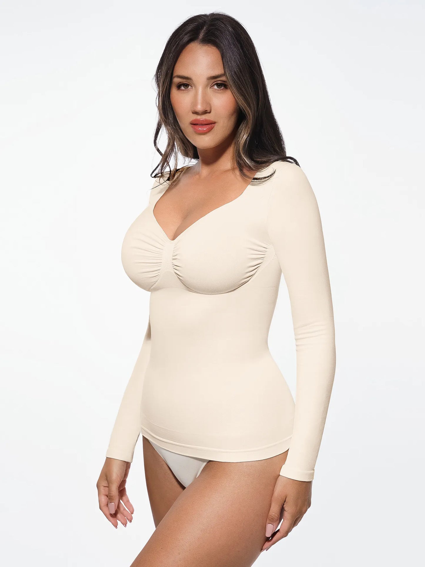 Seamless Long Sleeve Tummy Control Thong Bodysuit