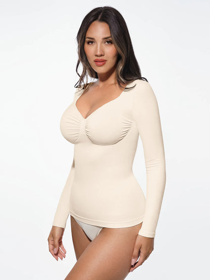 Seamless Long Sleeve Tummy Control Thong Bodysuit