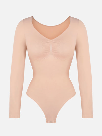Seamless Long Sleeve Tummy Control Thong Bodysuit