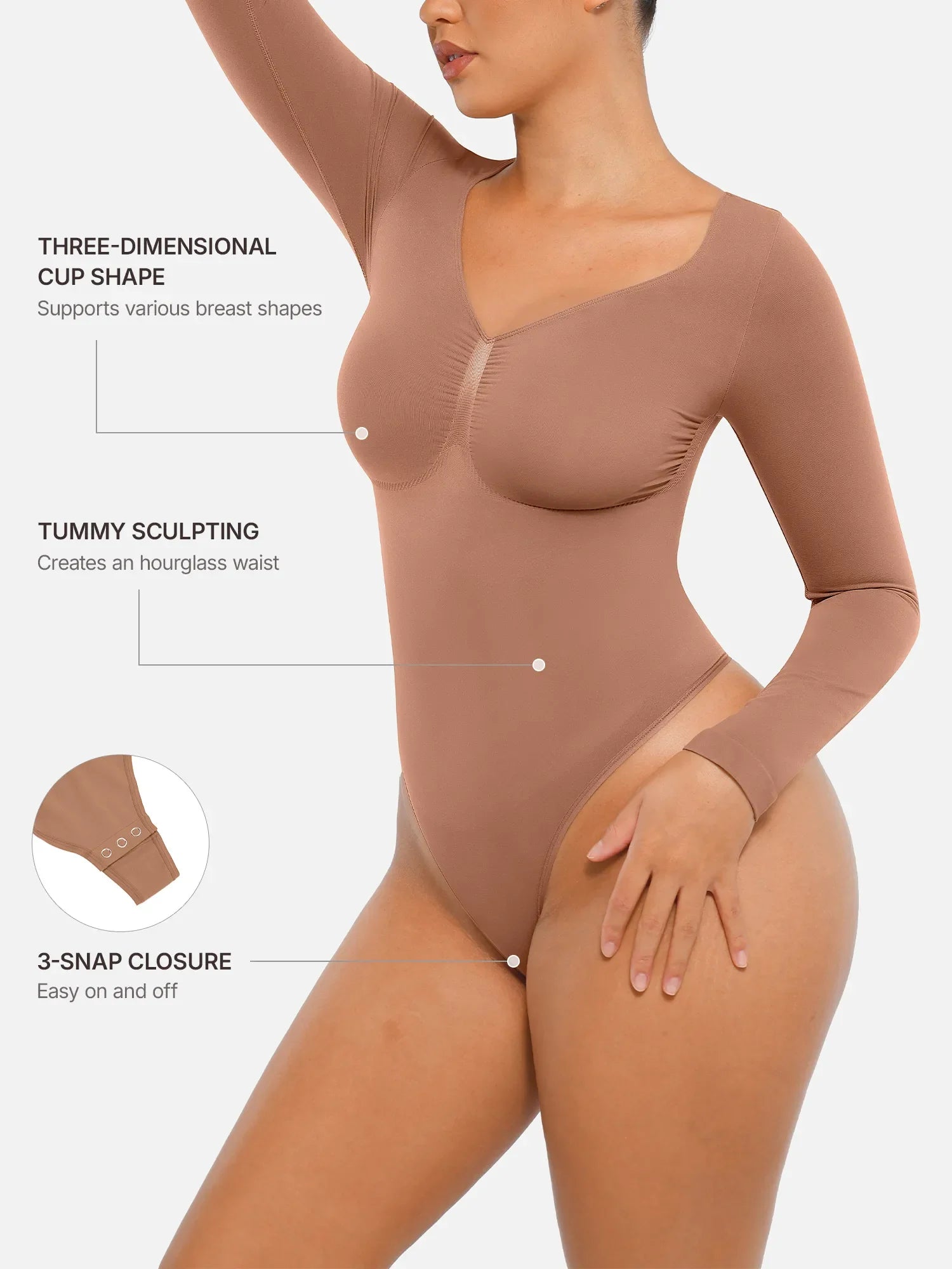 Seamless Long Sleeve Tummy Control Thong Bodysuit