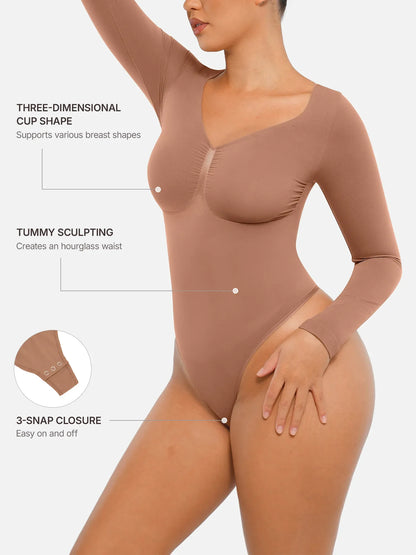 Seamless Long Sleeve Tummy Control Thong Bodysuit