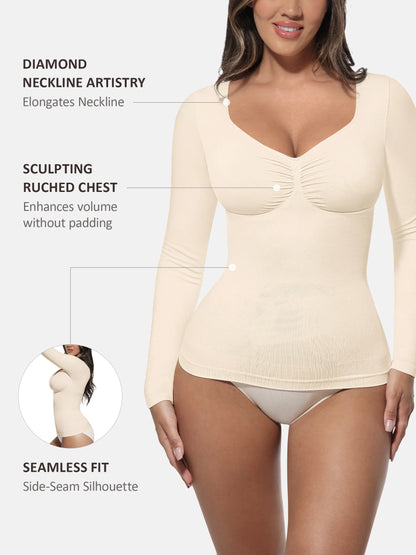 Seamless Long Sleeve Tummy Control Thong Bodysuit