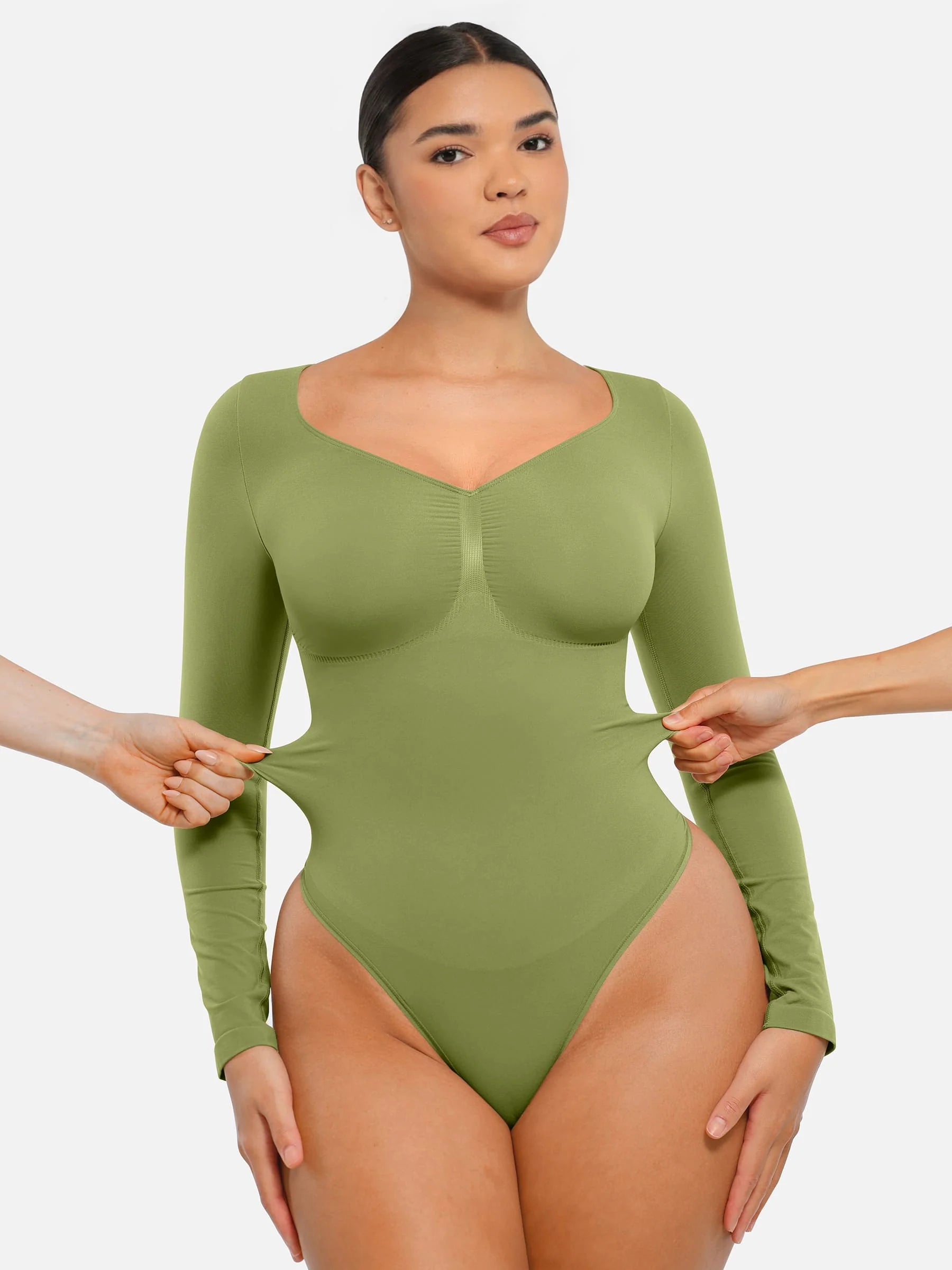 Seamless Long Sleeve Tummy Control Thong Bodysuit