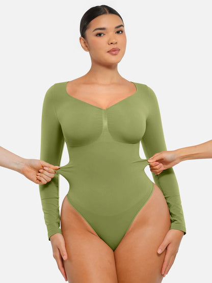 Seamless Long Sleeve Tummy Control Thong Bodysuit