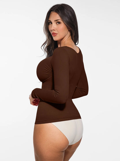 Seamless Long Sleeve Tummy Control Thong Bodysuit