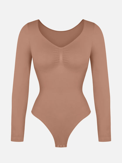 Seamless Long Sleeve Tummy Control Thong Bodysuit