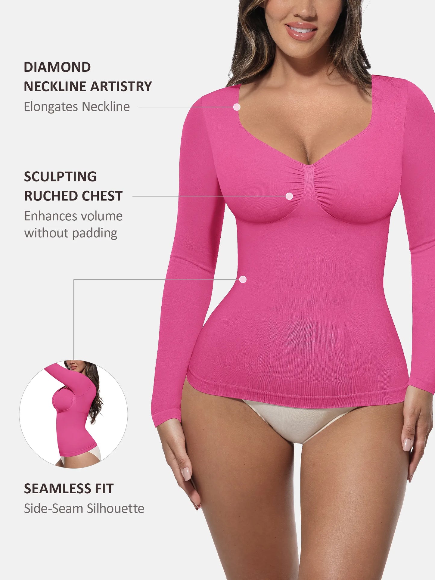 Seamless Long Sleeve Tummy Control Thong Bodysuit