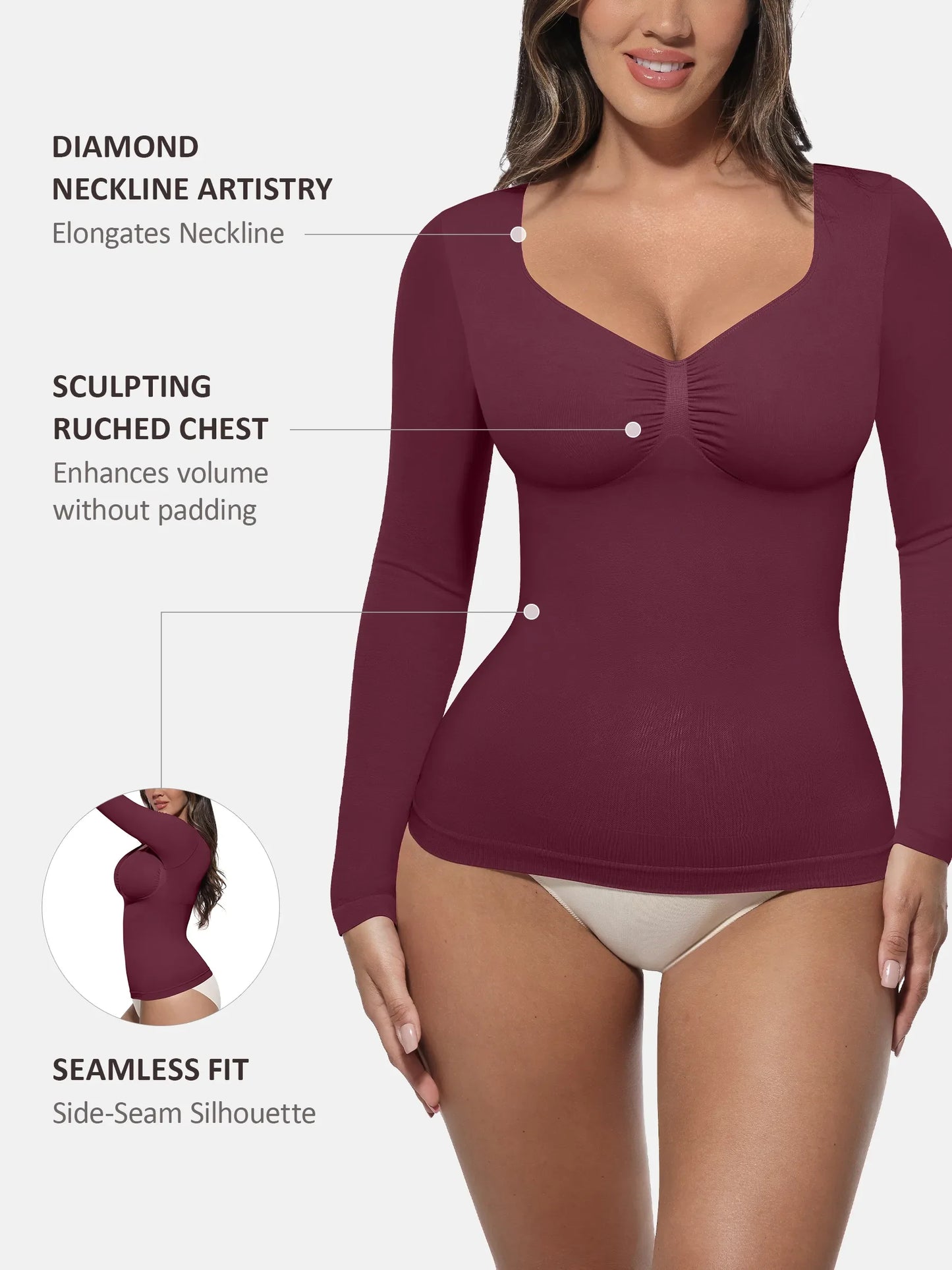 Seamless Long Sleeve Tummy Control Thong Bodysuit