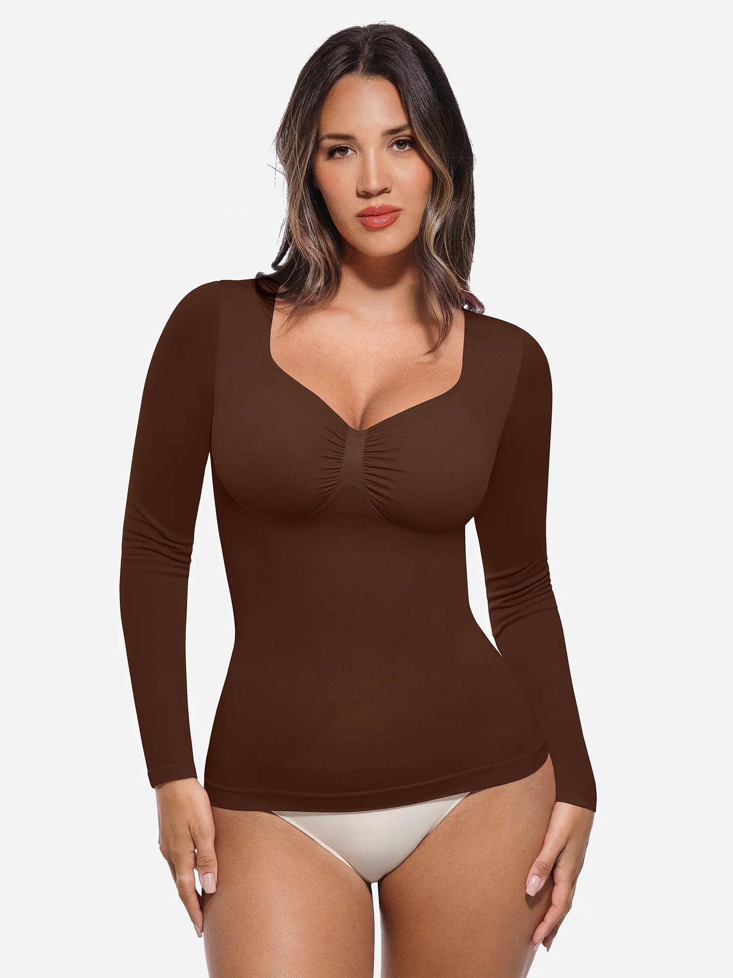 Seamless Long Sleeve Tummy Control Thong Bodysuit