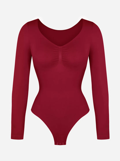 Seamless Long Sleeve Tummy Control Thong Bodysuit